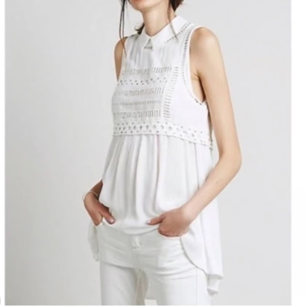 Free People cream eyelet collared tunic top - Picture 1 of 9